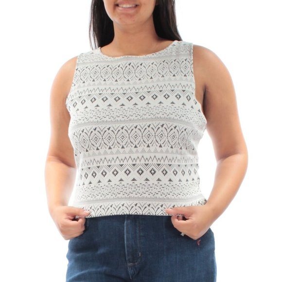 Kensie Ivory & Black Textured Tribal Crop Top, L NWT - Picture 2 of 7